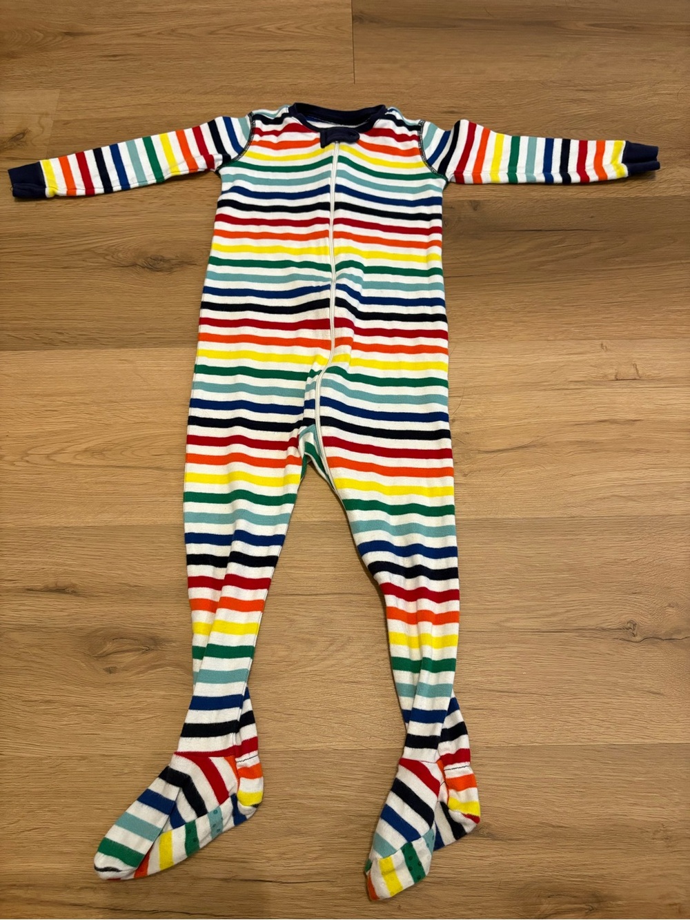 Primary Striped Rainbow Footed Zipper One-Piece Pajamas 18-24 Months 100% Cotton